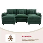 Likepay 105.9 po. Canapé d'angle 5 places en tissu chenille avec 2 poufs