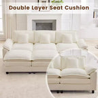 Likepay 105.9 po. Canapé d'angle 5 places en tissu chenille avec 2 poufs