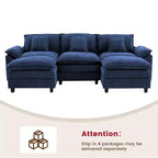 Likepay Canapé sectionnel 5 places en tissu chenille de 269 cm avec 2 poufs, bleu foncé
