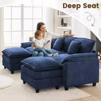 Likepay Canapé sectionnel 5 places en tissu chenille de 269 cm avec 2 poufs, bleu foncé