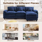 Likepay Canapé sectionnel 5 places en tissu chenille de 269 cm avec 2 poufs, bleu foncé