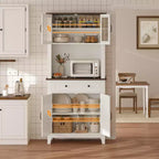 Meuble de rangement de ferme de 72 po avec portes et tiroir, étagères réglables, buffet de rangement autonome pour cuisine, bar à café, blanc + marron