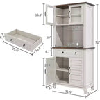 Meuble de rangement de ferme de 72 po avec portes et tiroir, étagères réglables, buffet de rangement autonome pour cuisine, bar à café, blanc + marron