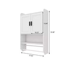 Meuble haut de salle de bain avec portes, étagère réglable, porte-serviettes et porte-papier hygiénique, armoire de rangement au-dessus des toilettes, armoire à pharmacie pour salle de bain-Blanc