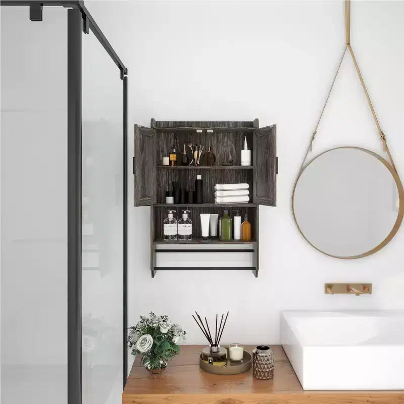 Meuble haut de salle de bain avec portes, étagère réglable, porte-serviettes et porte-papier hygiénique, armoire de rangement au-dessus des toilettes, armoire à pharmacie pour salle de bain-Blanc