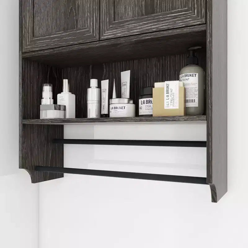 Meuble haut de salle de bain avec portes, étagère réglable, porte-serviettes et porte-papier hygiénique, armoire de rangement au-dessus des toilettes, armoire à pharmacie pour salle de bain-Blanc