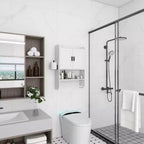 Meuble haut de salle de bain avec portes, étagère réglable, porte-serviettes et porte-papier hygiénique, armoire de rangement au-dessus des toilettes, armoire à pharmacie pour salle de bain-Blanc