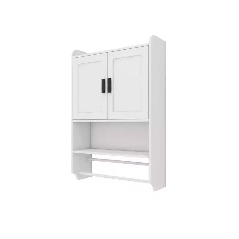 Meuble haut de salle de bain avec portes, étagère réglable, porte-serviettes et porte-papier hygiénique, armoire de rangement au-dessus des toilettes, armoire à pharmacie pour salle de bain-Blanc