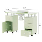 Karlhome Table de manucure blanche en MDF avec 3 tiroirs, rangement, portes et collecteur de poussière électrique, 108 cm