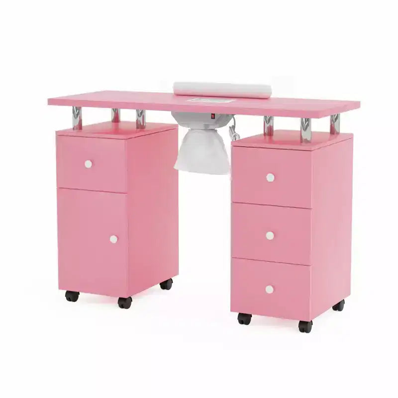Karlhome Table de manucure blanche en MDF avec 3 tiroirs, rangement, portes et collecteur de poussière électrique, 108 cm