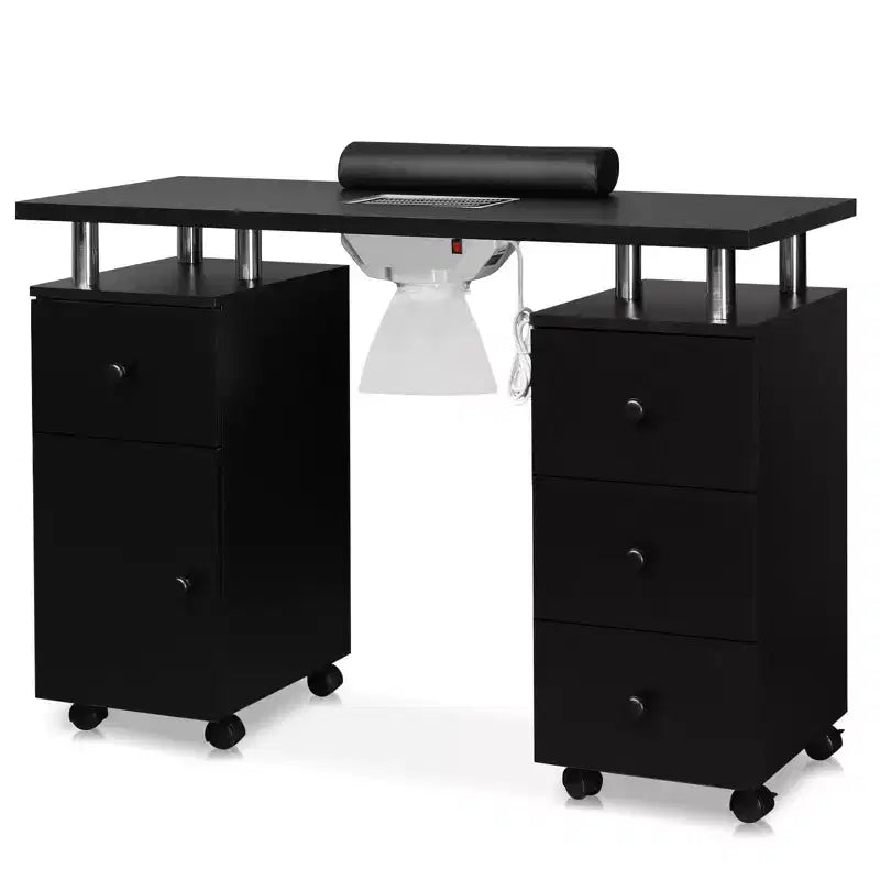 Karlhome Table de manucure blanche en MDF avec 3 tiroirs, rangement, portes et collecteur de poussière électrique, 108 cm