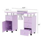 Karlhome Table de manucure blanche en MDF avec 3 tiroirs, rangement, portes et collecteur de poussière électrique, 108 cm