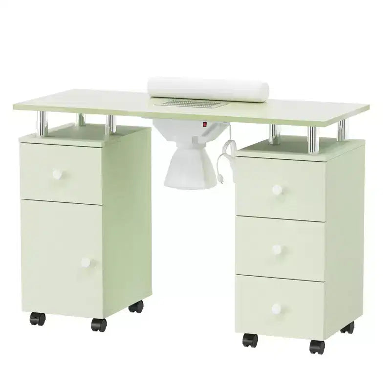 Karlhome Table de manucure blanche en MDF avec 3 tiroirs, rangement, portes et collecteur de poussière électrique, 108 cm