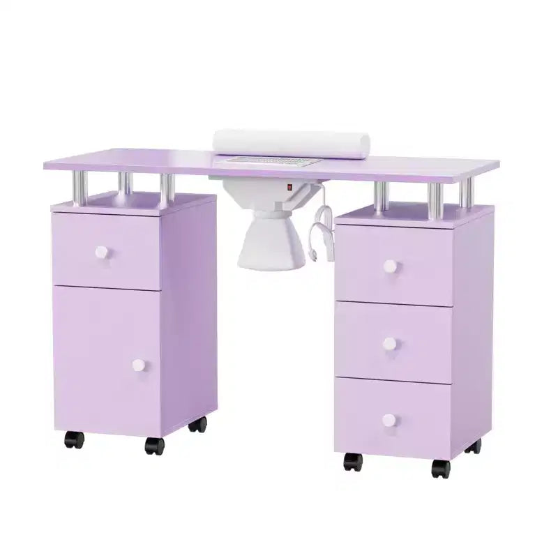Karlhome Table de manucure blanche en MDF avec 3 tiroirs, rangement, portes et collecteur de poussière électrique, 108 cm