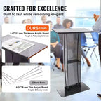 VEVOR Pupitre en acrylique, support de pupitre en acrylique de 119 cm avec large surface de lecture et étagère de rangement, pupitres transparents en acrylique sur pied, noir