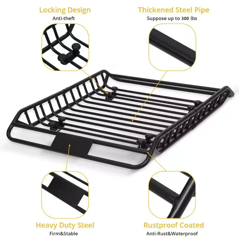 Panier de toit, 160 x 109 x 16 cm, en acier robuste antirouille – Capacité de 136 kg, universel pour SUV, voiture, camion.