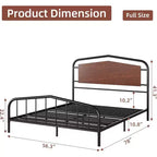 Cadre de lit double, Plateforme métallique robuste, Tête de lit et pied de lit en bois, Grand espace de rangement sous le lit, Silencieux, Pas besoin de sommier tapissier, Noyer