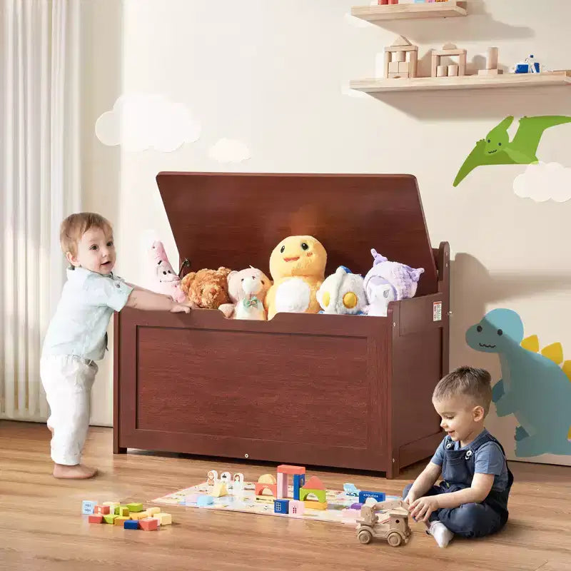 VEVOR Coffre à jouets en bois pour enfants, boîte de rangement pour jouets pour tout-petits avec couvercle à charnière de sécurité, grande banquette de rangement pour enfants de 83 x 45,5 x 61 cm, cerisier
