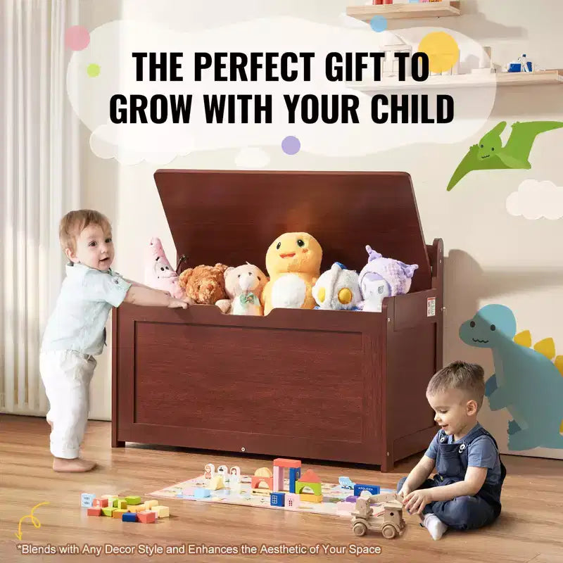 VEVOR Coffre à jouets en bois pour enfants, boîte de rangement pour jouets pour tout-petits avec couvercle à charnière de sécurité, grande banquette de rangement pour enfants de 83 x 45,5 x 61 cm, cerisier
