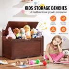 VEVOR Coffre à jouets en bois pour enfants, boîte de rangement pour jouets pour tout-petits avec couvercle à charnière de sécurité, grande banquette de rangement pour enfants de 83 x 45,5 x 61 cm, cerisier
