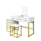Okak Coiffeuse Meuble de Maquillage avec Miroir, Armoire de Rangement Moderne avec 4 Tiroirs, Commodes en Bois avec Table de Chevet pour Chambre à Coucher