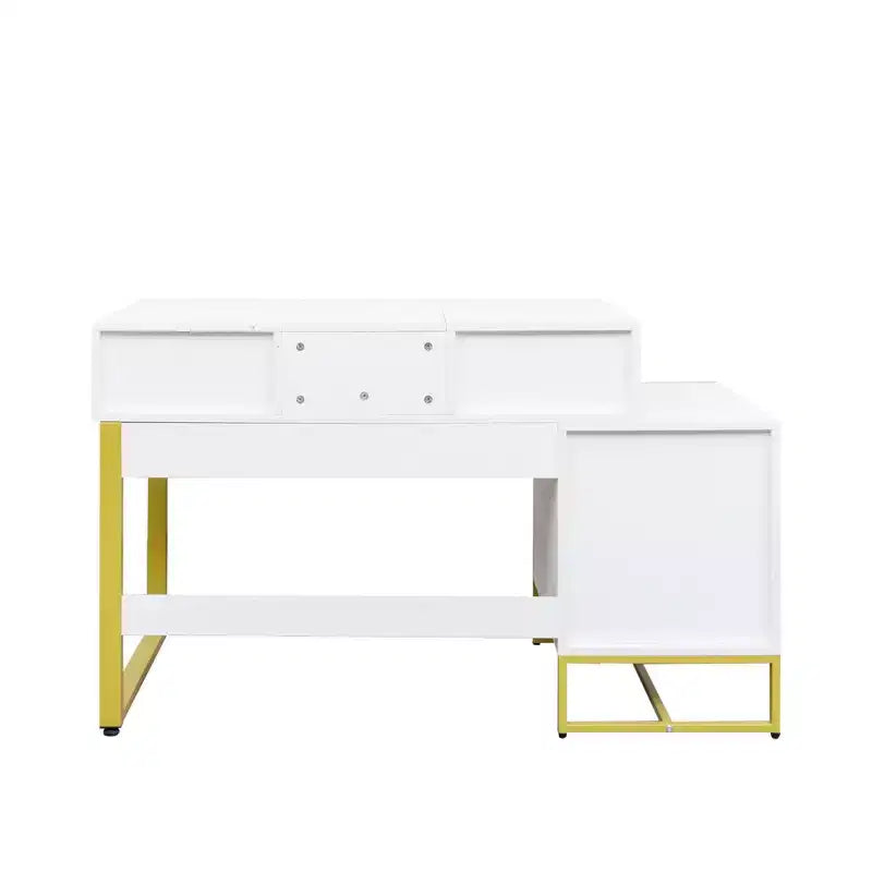 Okak Coiffeuse Meuble de Maquillage avec Miroir, Armoire de Rangement Moderne avec 4 Tiroirs, Commodes en Bois avec Table de Chevet pour Chambre à Coucher