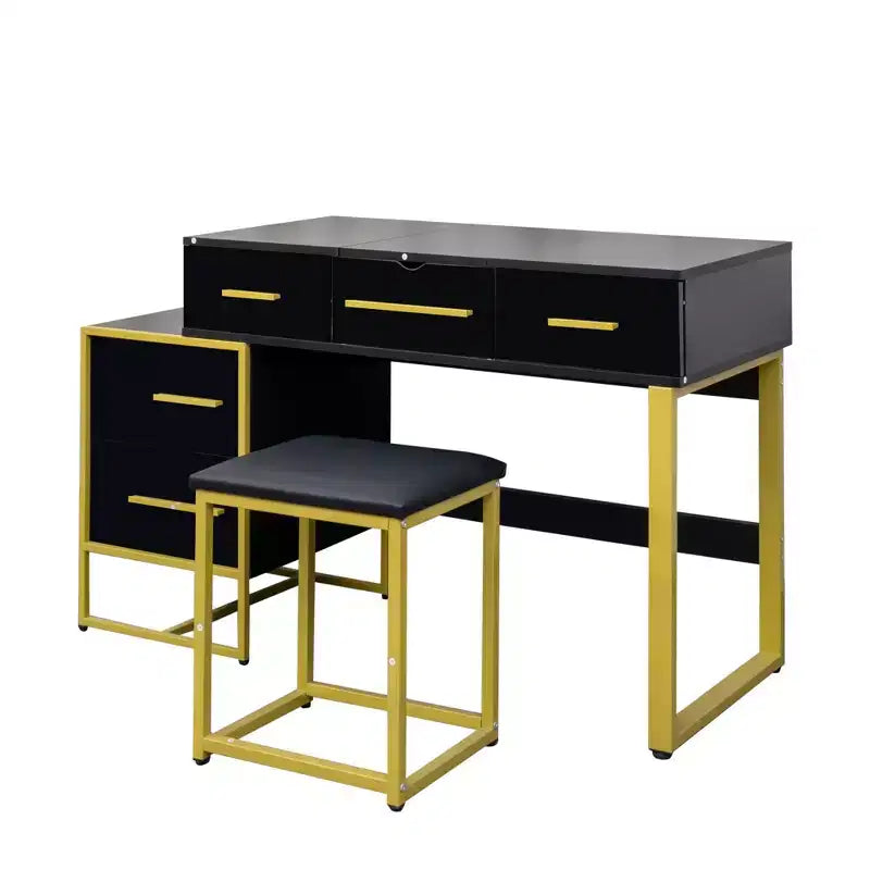 Okak Coiffeuse Meuble de Maquillage avec Miroir, Armoire de Rangement Moderne avec 4 Tiroirs, Commodes en Bois avec Table de Chevet pour Chambre à Coucher