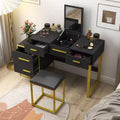 Okak Coiffeuse Meuble de Maquillage avec Miroir, Armoire de Rangement Moderne avec 4 Tiroirs, Commodes en Bois avec Table de Chevet pour Chambre à Coucher