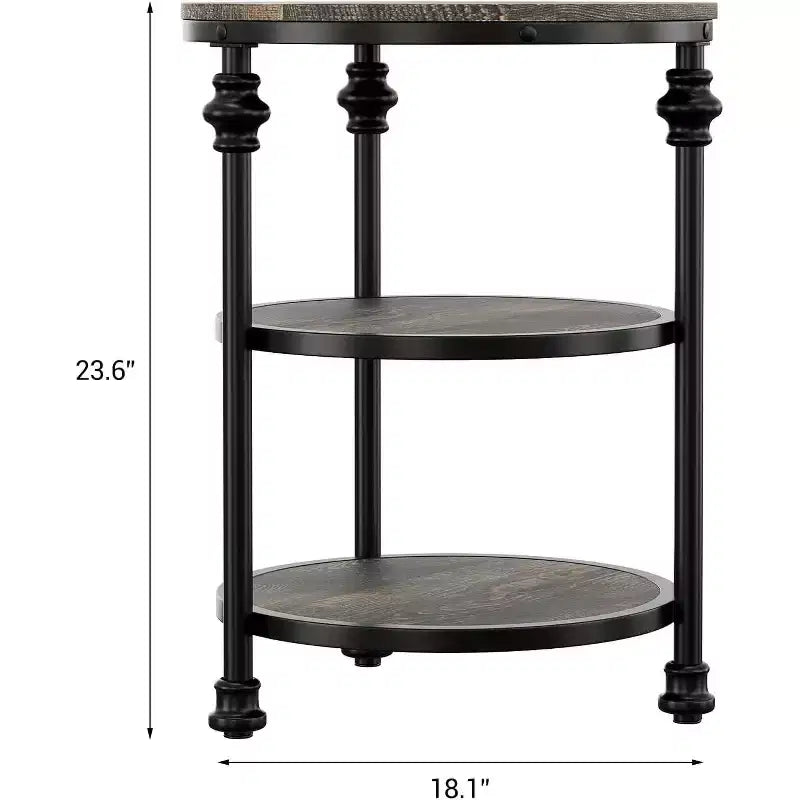 Table basse circulaire à trois niveaux, table basse à structure en acier, table d'appoint à colonne romaine, pour salon et chambre à coucher