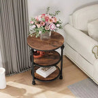 Table basse circulaire à trois niveaux, table basse à structure en acier, table d'appoint à colonne romaine, pour salon et chambre à coucher
