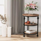 Table basse circulaire à trois niveaux, table basse à structure en acier, table d'appoint à colonne romaine, pour salon et chambre à coucher