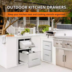 Tiroirs de cuisine d'extérieur avec porte-serviettes en papier, tiroirs d'accès triple pour barbecue, tiroirs d'îlot de barbecue encastrables en acier inoxydable pour cuisine extérieure