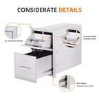 Tiroirs de cuisine d'extérieur avec porte-serviettes en papier, tiroirs d'accès triple pour barbecue, tiroirs d'îlot de barbecue encastrables en acier inoxydable pour cuisine extérieure