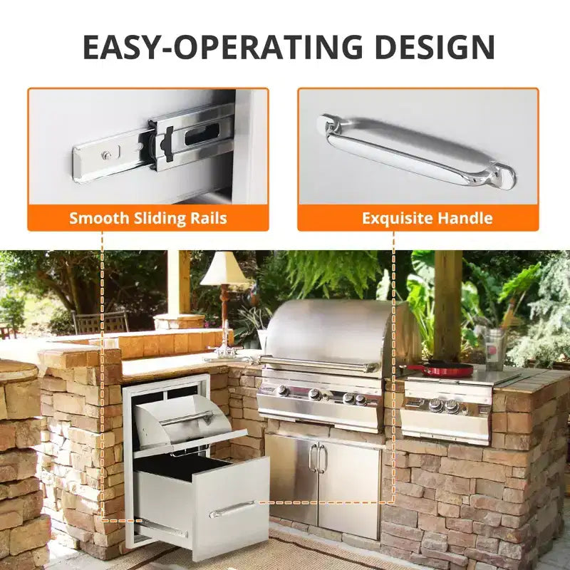 Tiroirs de cuisine d'extérieur avec porte-serviettes en papier, tiroirs d'accès triple pour barbecue, tiroirs d'îlot de barbecue encastrables en acier inoxydable pour cuisine extérieure