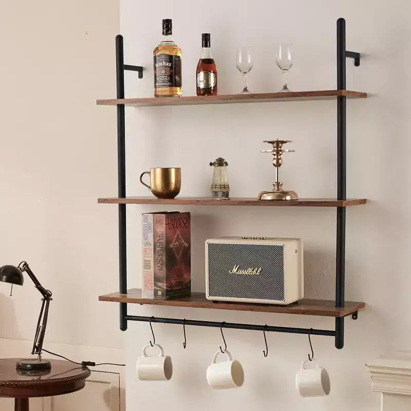 Étagère murale industrielle VEVOR, 3 niveaux 81x25cm, en bois rustique, à fixation murale, étagère de présentation pour livres, support de rangement divers, noir