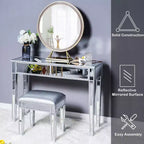 Tabouret de coiffeuse miroir VINGLI avec rangement, pouf en similicuir, banc de table de maquillage, argent