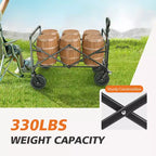 Chariot pliant pliable avec roues tout-terrain Chariot utilitaire robuste pour le camping et les courses, capacité de 150 kg (Grand-Noir)