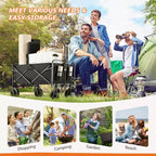 Chariot pliant pliable avec roues tout-terrain Chariot utilitaire robuste pour le camping et les courses, capacité de 150 kg (Grand-Noir)