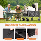 Chariot pliant pliable avec roues tout-terrain Chariot utilitaire robuste pour le camping et les courses, capacité de 150 kg (Grand-Noir)