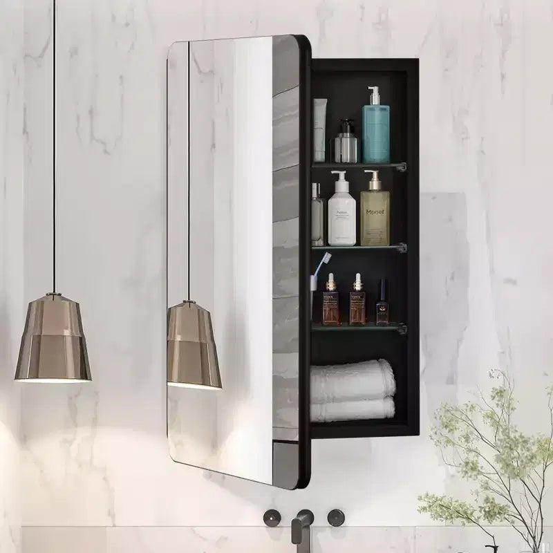 Meuble à pharmacie VEVOR, 16 x 24 pouces, Armoire murale de salle de bain avec cadre en aluminium, Étagères réglables à 2 niveaux, Noir