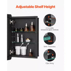 Meuble à pharmacie VEVOR, 16 x 24 pouces, Armoire murale de salle de bain avec cadre en aluminium, Étagères réglables à 2 niveaux, Noir