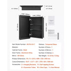 Meuble à pharmacie VEVOR, 16 x 24 pouces, Armoire murale de salle de bain avec cadre en aluminium, Étagères réglables à 2 niveaux, Noir