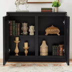 MAYEERTY Buffet moderne du milieu du siècle, cannelé, creux, avec 2 trous de sortie pour entrée et couloir, noir