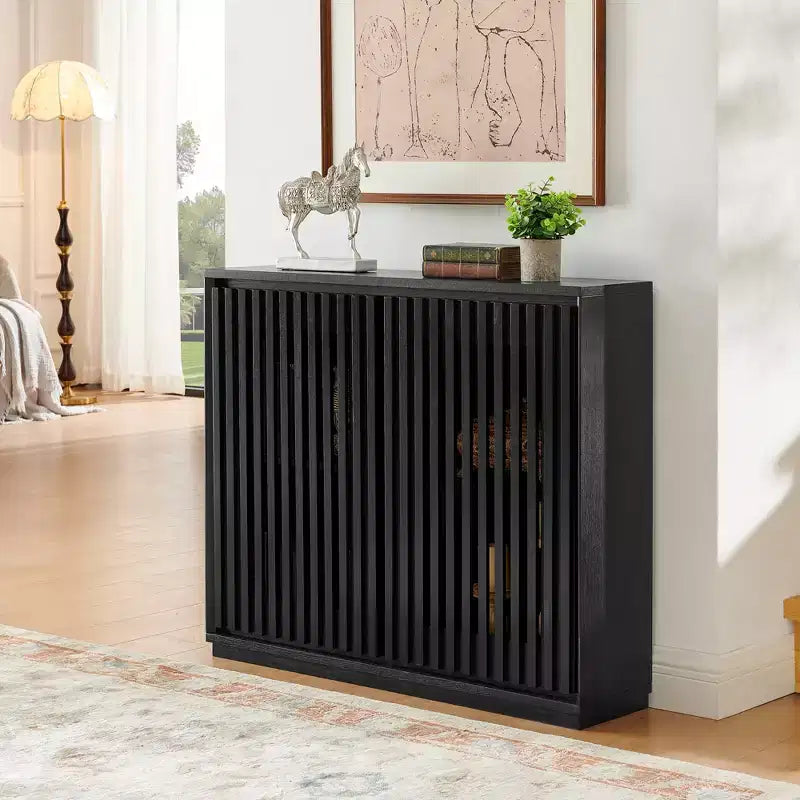 MAYEERTY Buffet moderne du milieu du siècle, cannelé, creux, avec 2 trous de sortie pour entrée et couloir, noir