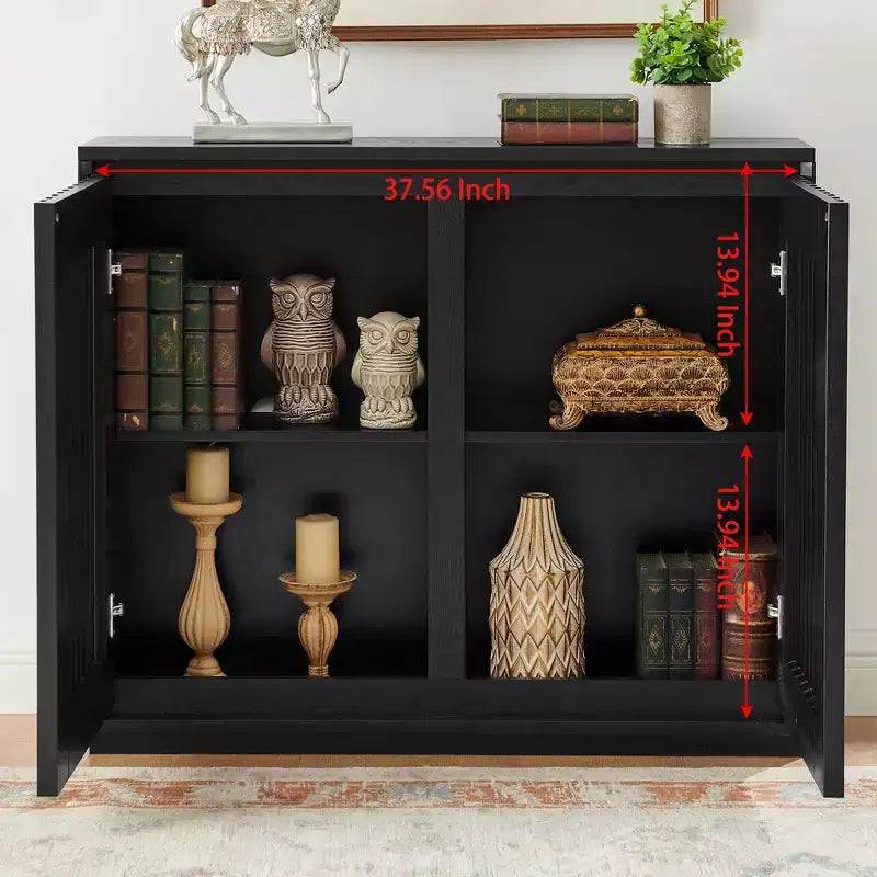 MAYEERTY Buffet moderne du milieu du siècle, cannelé, creux, avec 2 trous de sortie pour entrée et couloir, noir