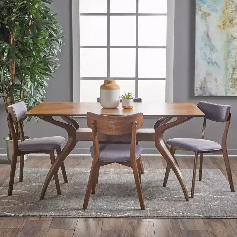 GDFStudio Megann Ensemble de salle à manger 5 pièces en tissu et bois, style moderne milieu de siècle