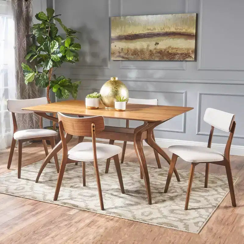 GDFStudio Megann Ensemble de salle à manger 5 pièces en tissu et bois, style moderne milieu de siècle