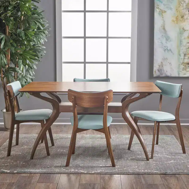 GDFStudio Megann Ensemble de salle à manger 5 pièces en tissu et bois, style moderne milieu de siècle