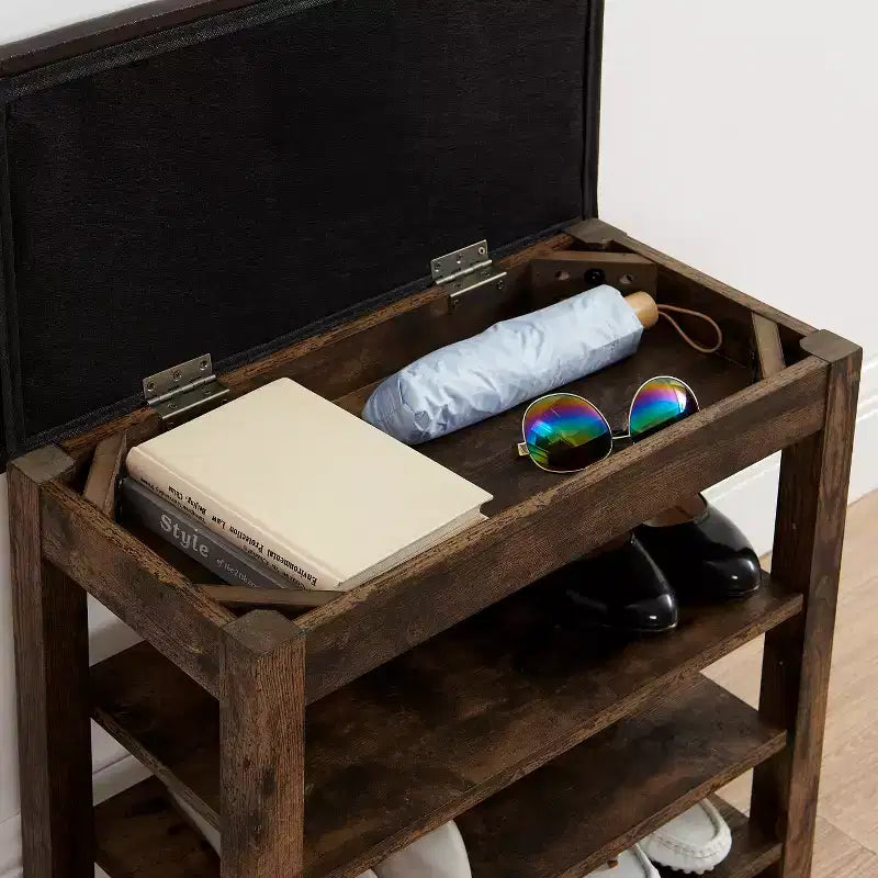 Banc à chaussures rembourré en similicuir Debby Wood de GDFStudio