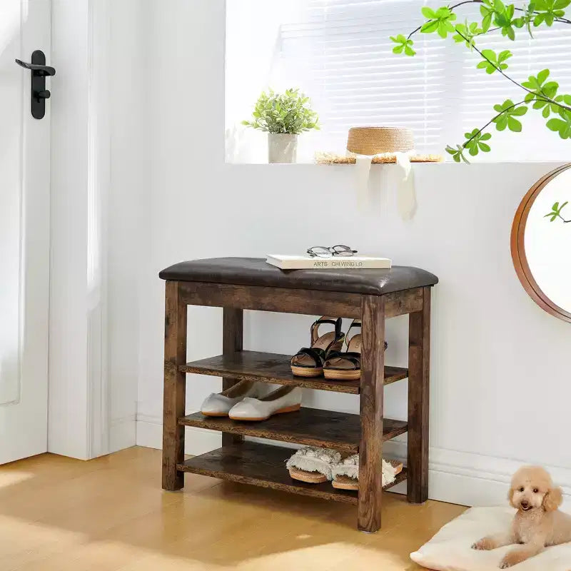 Banc à chaussures rembourré en similicuir Debby Wood de GDFStudio